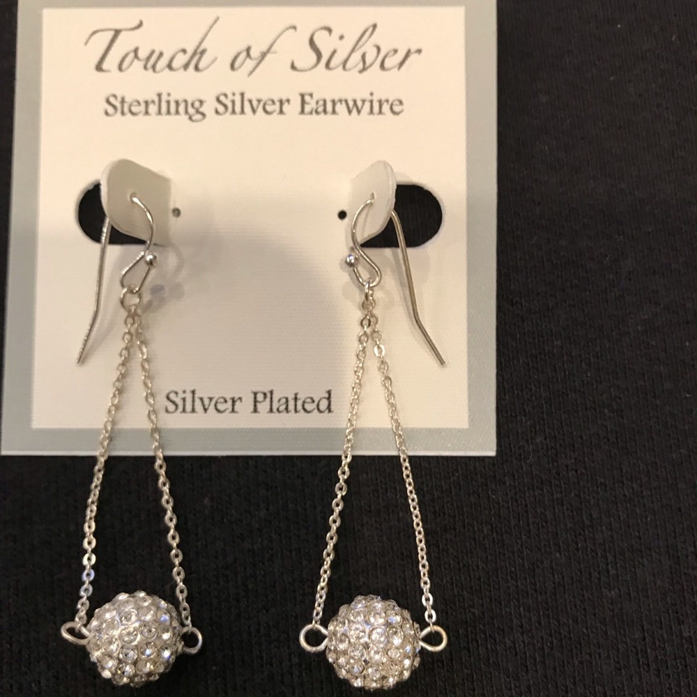 Touch of Silver Pave Ball Chandelier Earrings SS